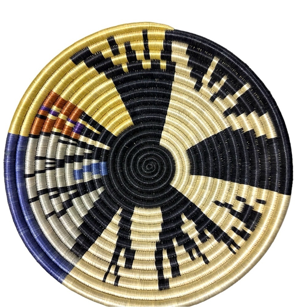 Set of 2 Handmade Rwandan Artist African Vibrant Heavy Fiber Coil Bowls 12” & 8” - Picture 2 of 16